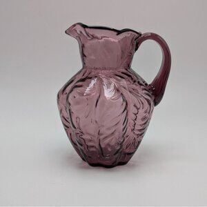 Fenton Art Glass Amethyst Purple Pitcher Embossed Leaf Pattern Scalloped Rim